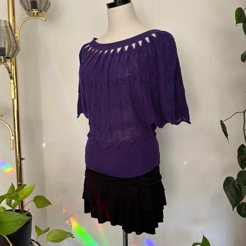 Jennifer Lopez Purple Y2K Knit Sweater Cut Out Batwing Sleeve Oversized Small